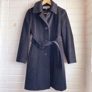 Anne Klein black wool cashmere blend belted coat – Size 4P